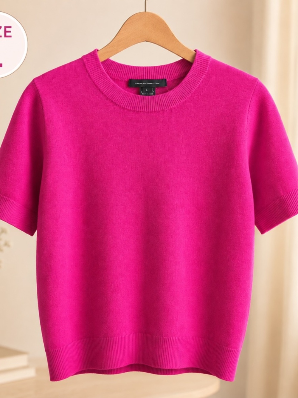 French Connection Women’s Fuchsia Pink Short Sleeve Knit Sweater L